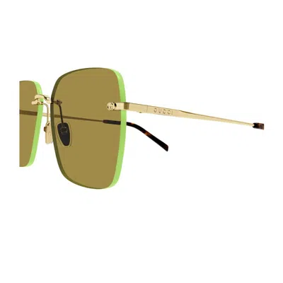 Gucci Gg1955sa Linea Institutional Logo 004 Gold Green Sunglasses In Gold