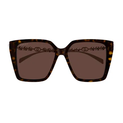 Gucci Gg1967s Linea Emblem 003 Havana Silver Brown Sunglasses In Brown