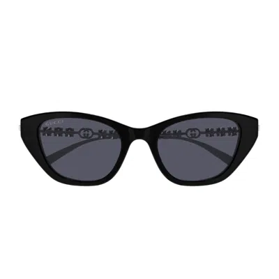 Gucci Gg1968s Linea Emblem 002 Black Silver Grey Sunglasses In Black