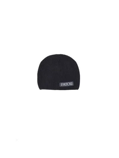 Patou Ribbed Knit Beanie Hat In Black