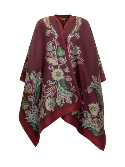 Etro Floral Patterned Viscose Cape In Red