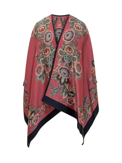 Etro Pink Poncho With Floral Pattern In Red