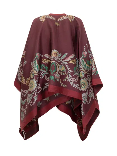 Etro Floral Patterned Viscose Cape In Red