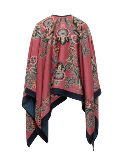 Etro Pink Poncho With Floral Pattern In Red