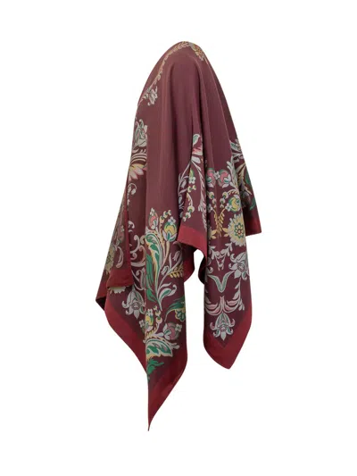 Etro Floral Patterned Viscose Cape In Red