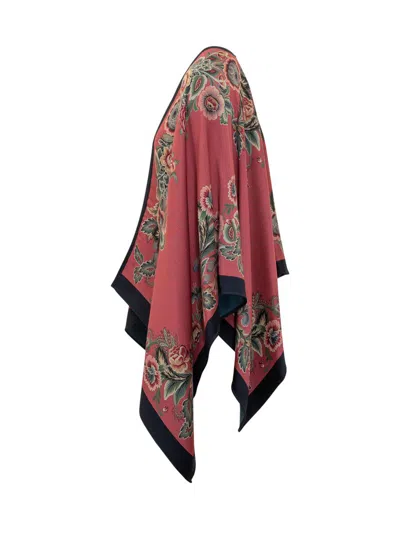 Etro Pink Poncho With Floral Pattern In Red