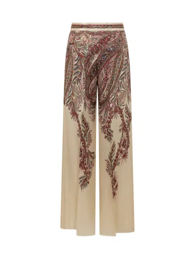 Etro Silk Palace Trousers With Paisley Print In Neutral