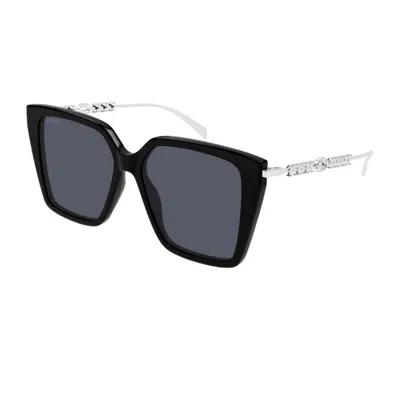 Gucci Gg1967s Linea Emblem 002 Black Silver Grey Sunglasses In Black