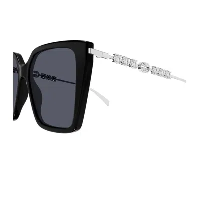 Gucci Gg1967s Linea Emblem 002 Black Silver Grey Sunglasses In Black