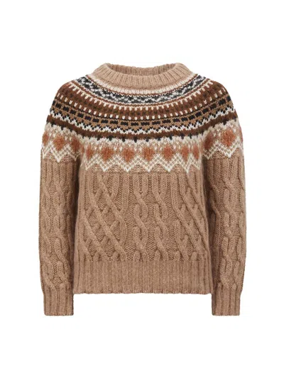 Moncler Grenoble Cable-knit Sweater In Brown