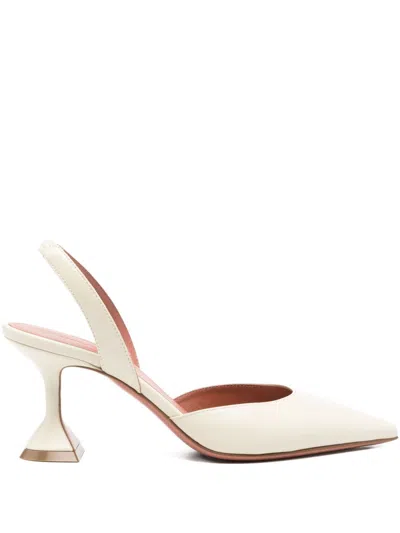 Amina Muaddi Sculptural Heel Leather Slingback Pumps In Neutral