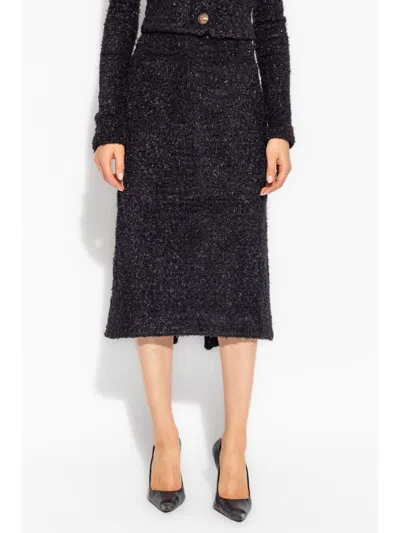 Balenciaga Black Tweed Midi Skirt In Blue