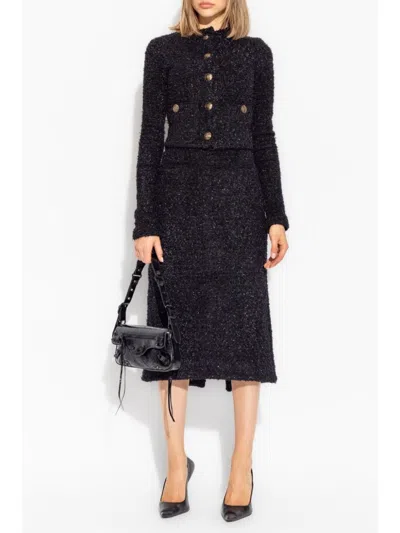 Balenciaga Black Tweed Midi Skirt In Blue