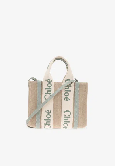 Chloé Small Woody Linen Tote Bag In Neutral