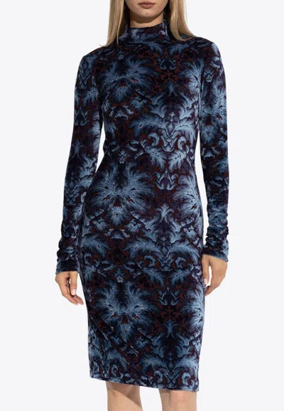 Etro Paisley Jacquard Velvet Dress In Blue