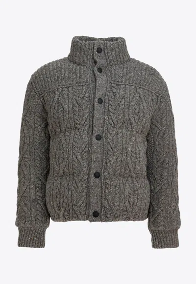 Moncler Wool Cable Knit Cardigan In Gray