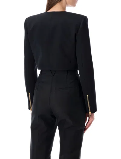 Balmain Cropped Zipped Jacket Featuring Structured Shoulders In Black