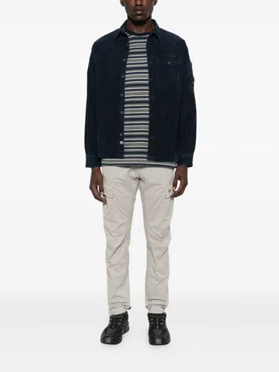 C.p. Company Navy Corduroy Jacket With Button-up Front And Unique Lens Detail In Blue
