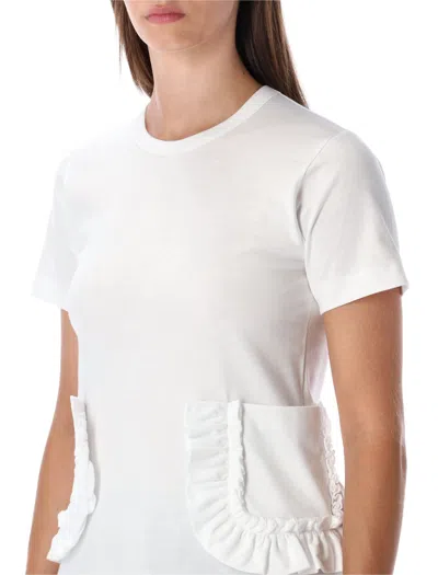 Comme Des Garçons Girl White T-shirt With Ruffle Pockets In Pattern