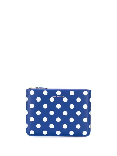 Comme Des Garçons Wallet Polka Dot Wallet With Zip In Blue