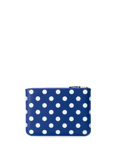 Comme Des Garçons Wallet Polka Dot Wallet With Zip In Blue