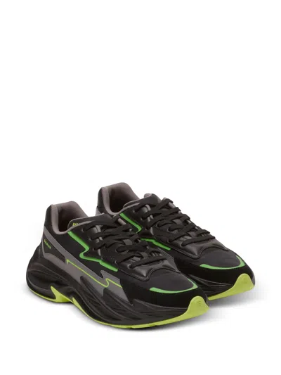 Balmain Black Run-row Leather Sneakers In Black