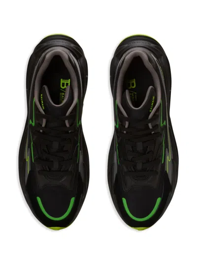 Balmain Black Run-row Leather Sneakers In Black