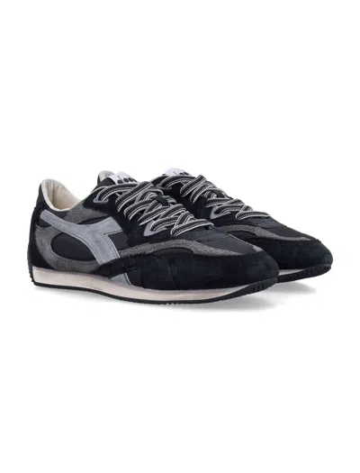 Diadora Heritage Equipe Revenge Used Sneakers In Suede With Vintage Effect In Black
