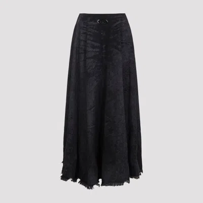 Diesel Full Skirt In Lasered Cotton-hemp Denim In Black