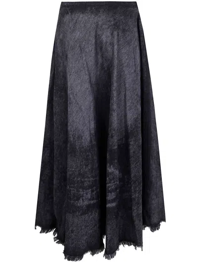 Diesel Full Skirt In Lasered Cotton-hemp Denim In Black