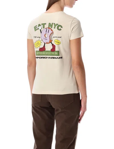 Emporio Armani New York Jersey T-shirt With Oversized Print In Neutral