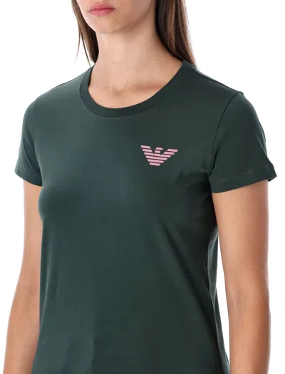 Emporio Armani Graphic Print Short Sleeve Crew Neck Top In Blue