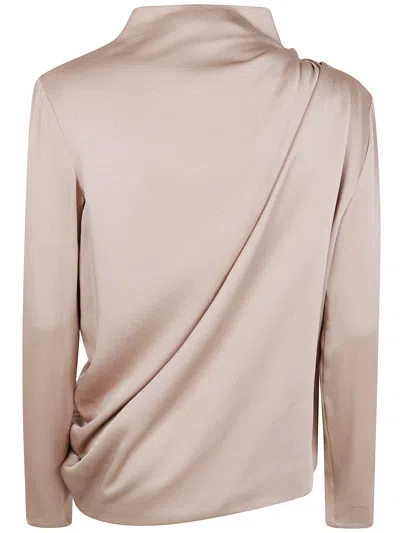 Fabiana Filippi Enver Satin Long Sleeve Top With Pepita In Neutral