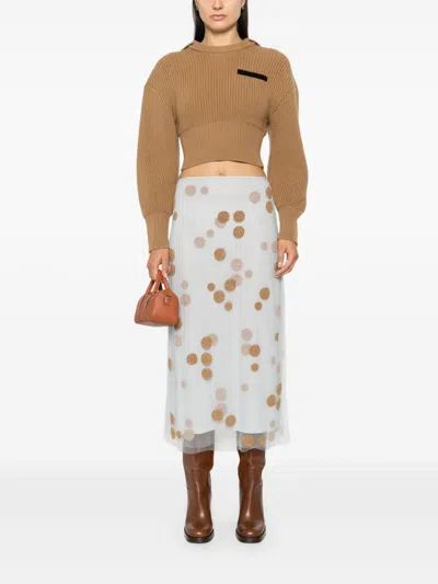 Fendi Tulle Skirt With All-over Macro Polka-dot Motif In White