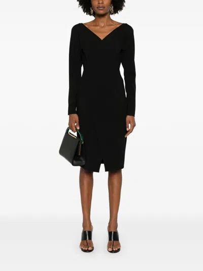 Fendi Long Sleeve Midi Dress In Black