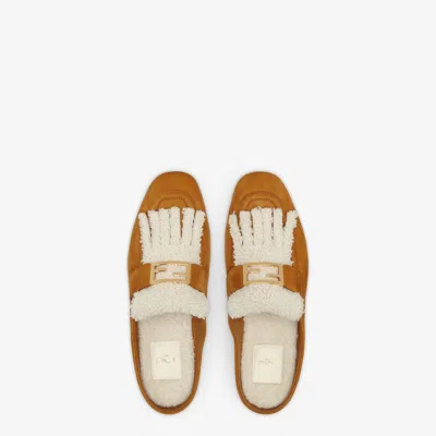 Fendi Mule Sabot Nabuk Camel Int Borreguillo In Brown