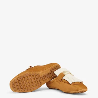 Fendi Mule Sabot Nabuk Camel Int Borreguillo In Brown