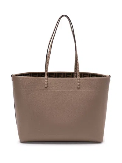 Fendi Taupe Medium Roll Tote Bag In Gray