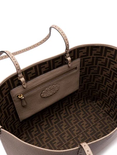 Fendi Taupe Medium Roll Tote Bag In Gray