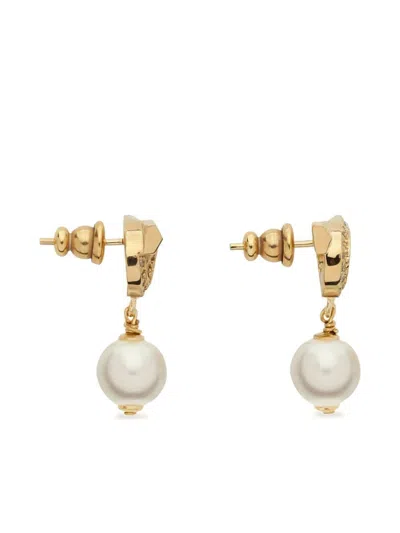 Ferragamo Crystal Embellished Gancini Pearl Drop Earrings In Gold