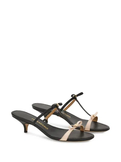 Ferragamo Kitten-heel Sandals With Bow T-strap In Multi