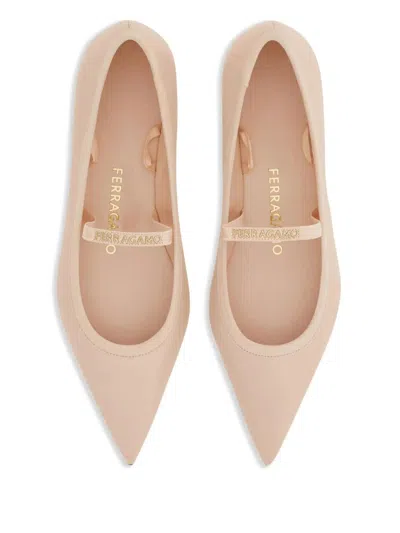 Ferragamo Leather Ballet Flats In Neutral