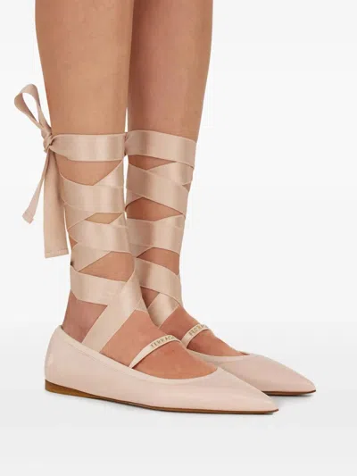 Ferragamo Leather Ballet Flats In Neutral