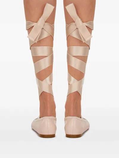 Ferragamo Leather Ballet Flats In Neutral