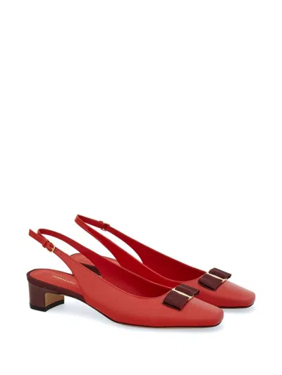 Ferragamo Rivada Patent Leather Slingback With Vara Bow In Red