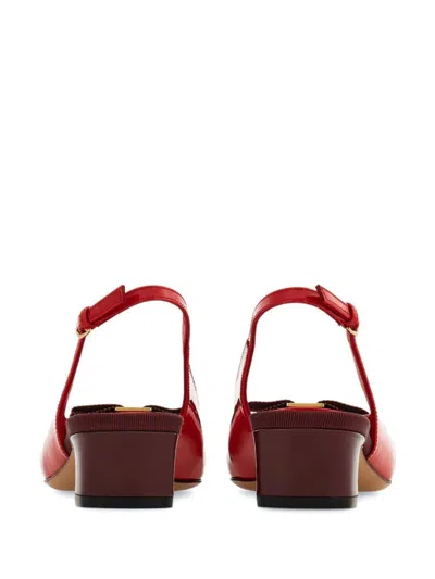 Ferragamo Rivada Patent Leather Slingback With Vara Bow In Red
