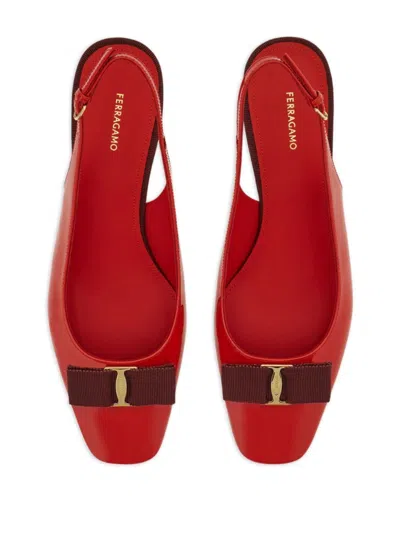 Ferragamo Rivada Patent Leather Slingback With Vara Bow In Red