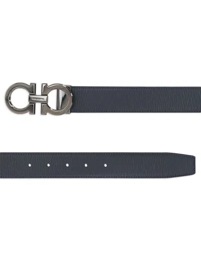 Ferragamo Semi-matte Gancini Reversible And Adjustable Belt In Black