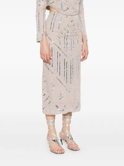 Forte Forte Midi Skirt With Geometric Pattern And Embellishments In Pink