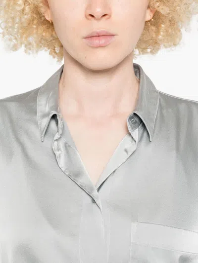 Forte Forte Long Sleeve Satin Top Featuring Pocket In Metallic